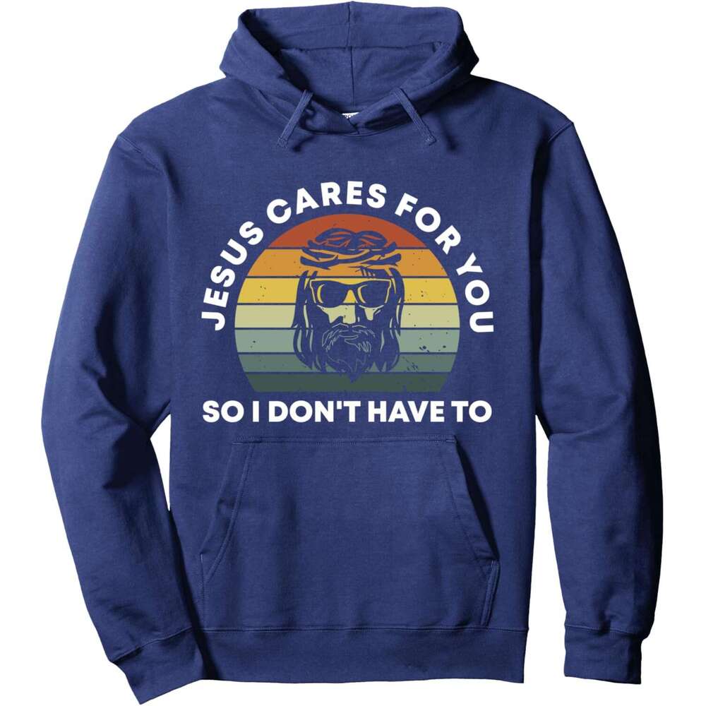 Hoodie for Mens Womens Jesus Cares For You So I Don't Have To Sarcastic Christian Pullover Hoodie Graphic Hoodies sweatshirt Pullover Long Sleeve