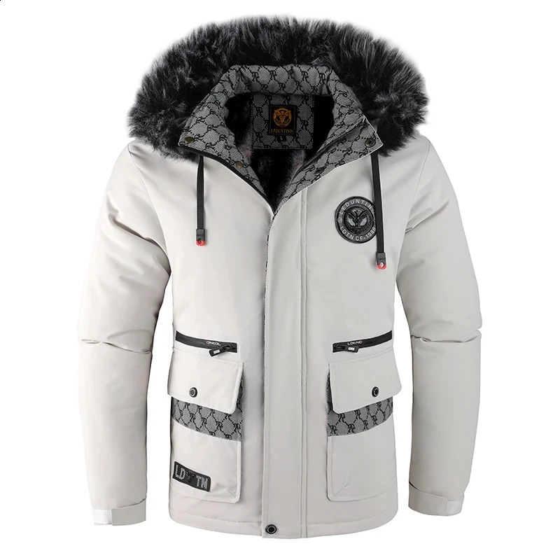 Mens Casual Windbreaker Jacket Hooded Waterproof Outdoor Soft Shell Winter Coat Warm Fleece Thick Clothing Fashion 240821