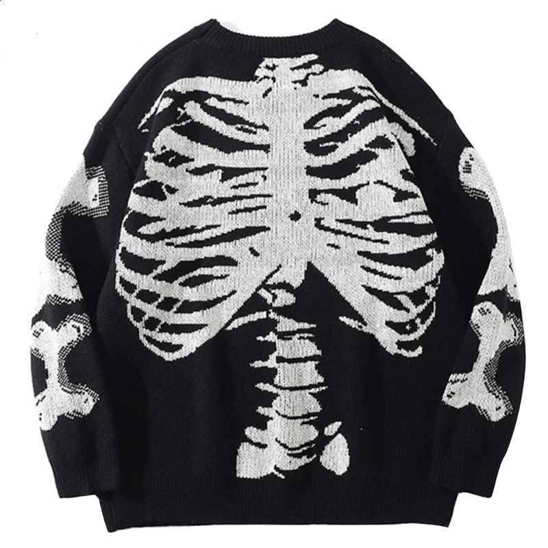 All-matching Knit Sweater for Women Men Long Sleeve Skeleton Bone Print Pullover 240821