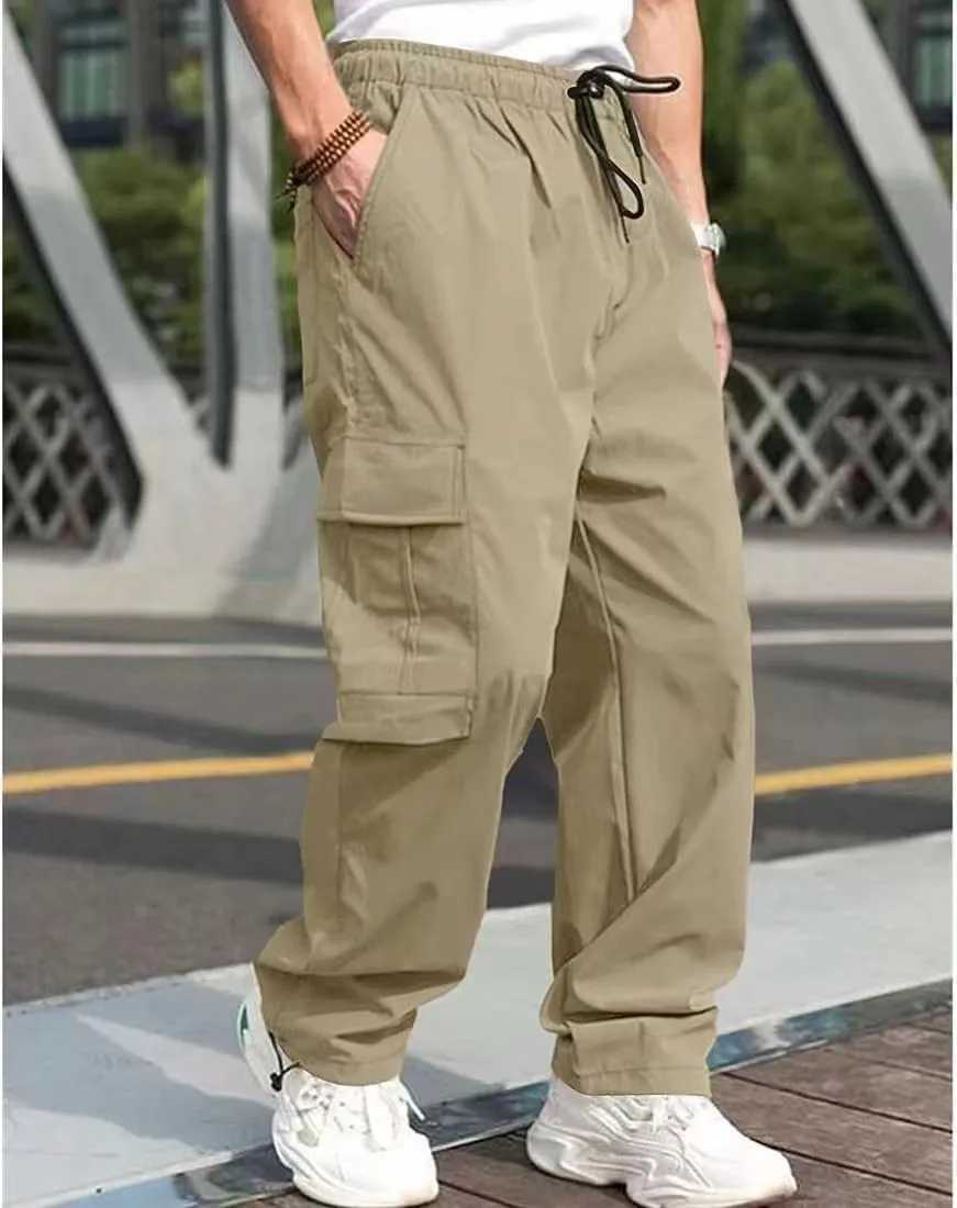 Spring and summer mens casual pants young workwear pants with multiple pockets and straight leg pantsW240725
