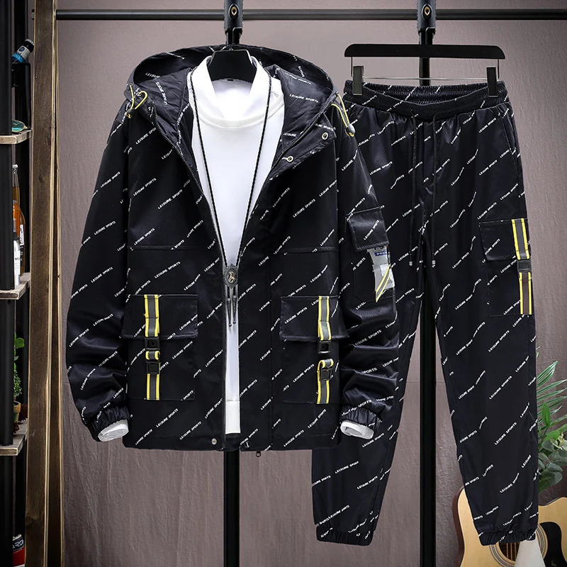 Men Tracksuit Casual Hoodies Sets Autumn Male JacketsPants Two Piece Sets Hip Hop Streetwear Sports Suit Patchwork 240821