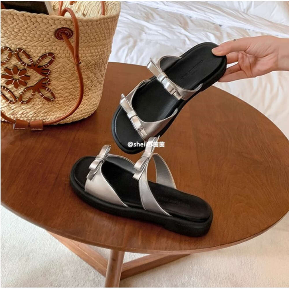 Ddmysports Suyin Same Oliday Bowtie Flat Bottom Beach Casual Women S Genuine Leather Slippers For Summer Outwear OUTDOOR
