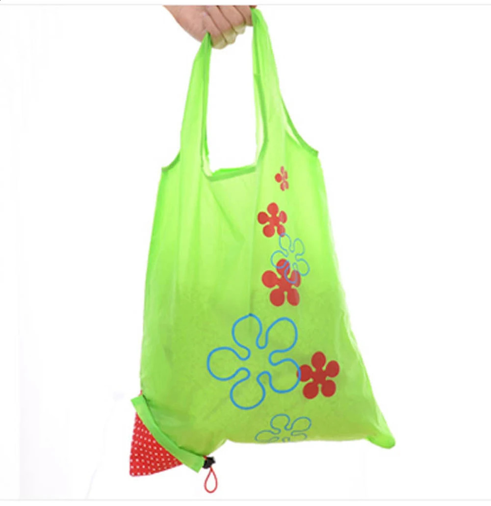 Printing Strawberry Foldable Reusable Shopping Bag Nylon Green Grocery Tote Convenient Large Capacity Storage Bags y240925