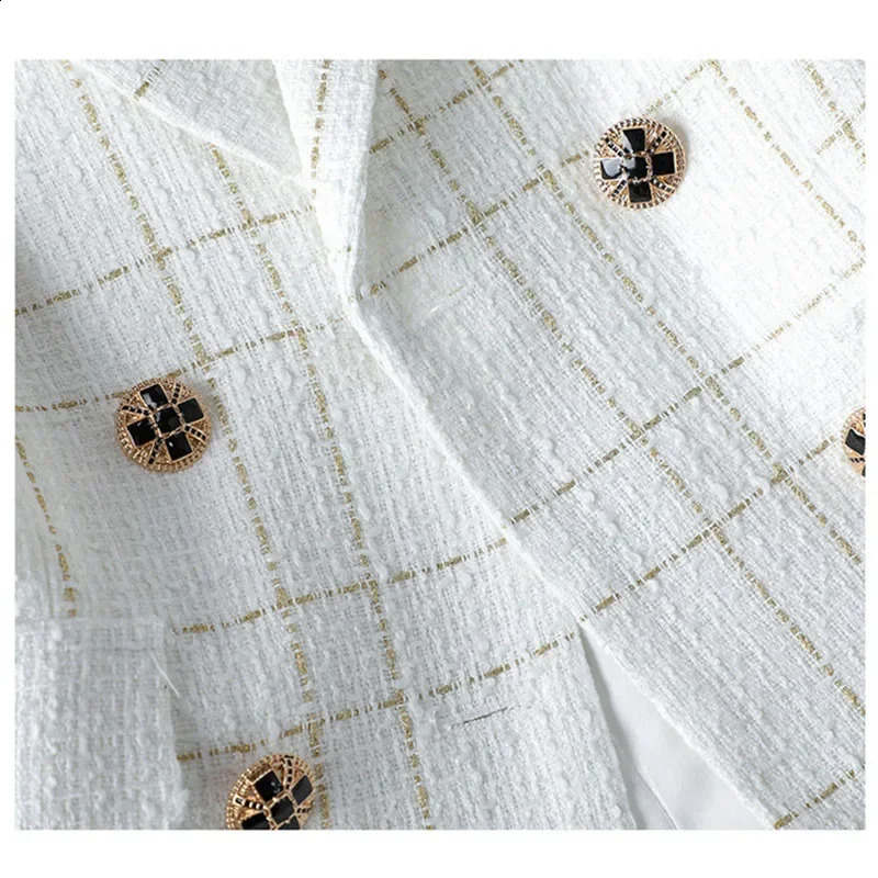 Tweed White Suit Jacket Womens Autumn Winter Coat Casual Small Fragrance Outwear Ladies Temperament Blazer Female Top 240821