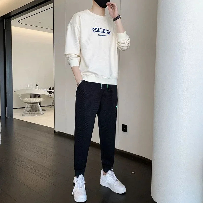 T Shirt Man Jogging Pants Sets Grey Mens Clothing Sweatshirt Tracksuit Alphabet Sports Suits Fashion Top Chic 2 Piece Outfit Xl 240821