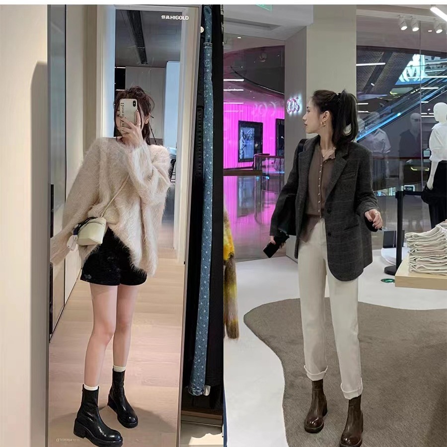 Ddmysports Grape Mom Same Style Autumn Winter New Martin Thick Eel Back Zipper Cm Orse Leather Short Boots For Women OUTDOOR