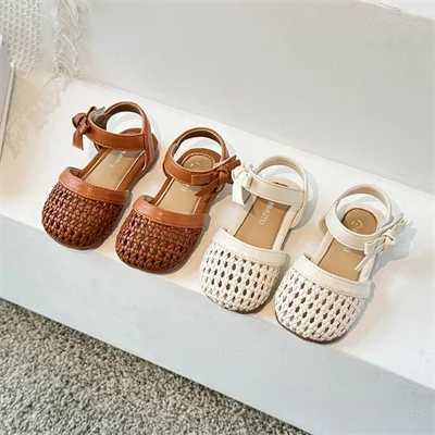 Girls Bow Non slip Soft Bottom Beige/Brown Closed Toe Sandals Boys Summer New Outdoor Casual PU Sandals Size 23-34 W240821