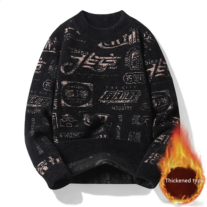 autumn and winter mens thick style fashionable comfortable warm casual long sleeved round neck knitted sweater 240821