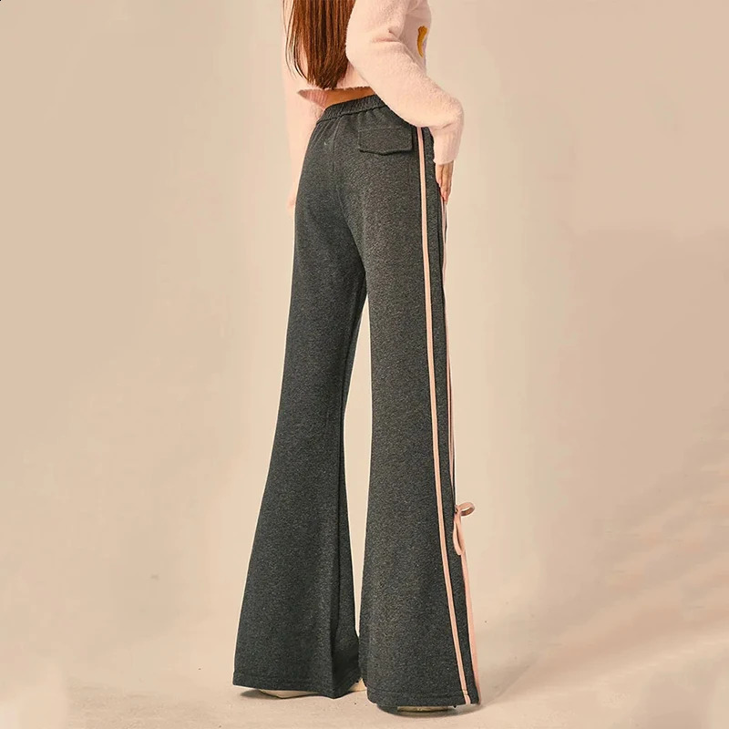 Gidyq Women Bow Casual Pants Fashion Korean Streetwear Stripe Loose Wide Leg Spring All Match Female Straight Trousers 240821