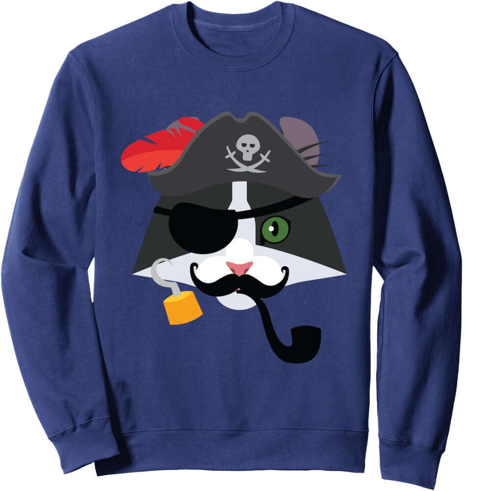Long Sleeve Shirts for Men sweatshirt Pirate Smoking Cat With Hook And Hat Funny Cartoon Sweatshirt T shirt Tee Streetwear Casual tops clothes