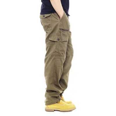 Product Brown pants loose mens outdoor hunting functional pants elastic waist pure cotton casual work pantsW240725