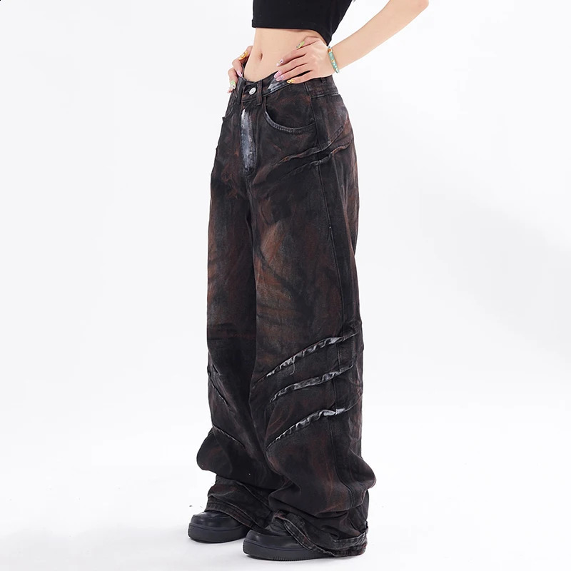 PFNW Worn-out Dirty Print Denim Pants Mens Niche n Trendy Straight Trousers Gradient Color Streetwear 28W3650 240821