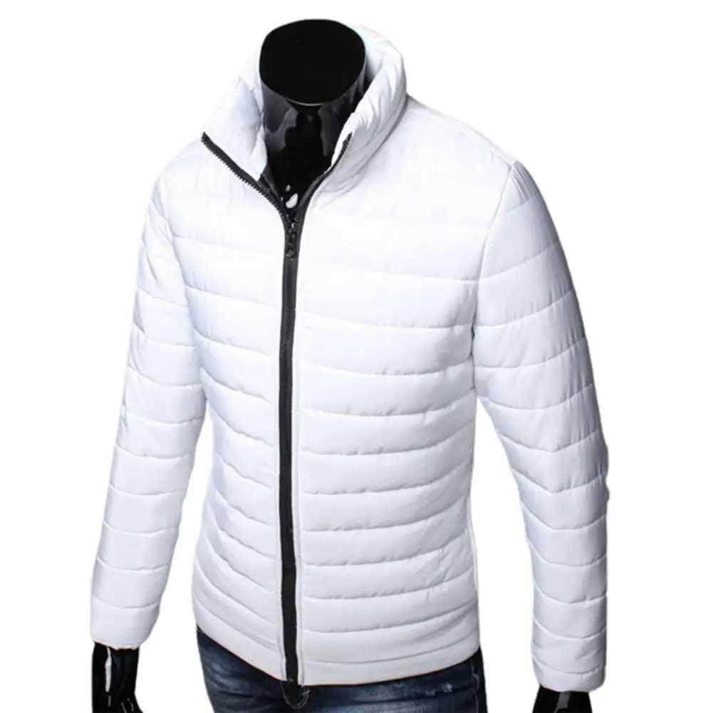 Puffer jacket Zipper Closure Men Down Coat Autumn Winter Solid Color Stand Collar Pockets Puffer Jacket Outerwear Top M240821