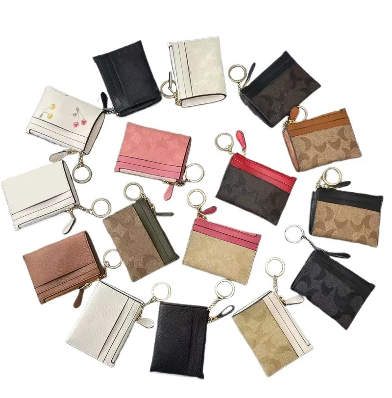 Designer Leather mini women zipper card holder with keychain black brown coin purse famous casual mens wallet designer small multi pocket