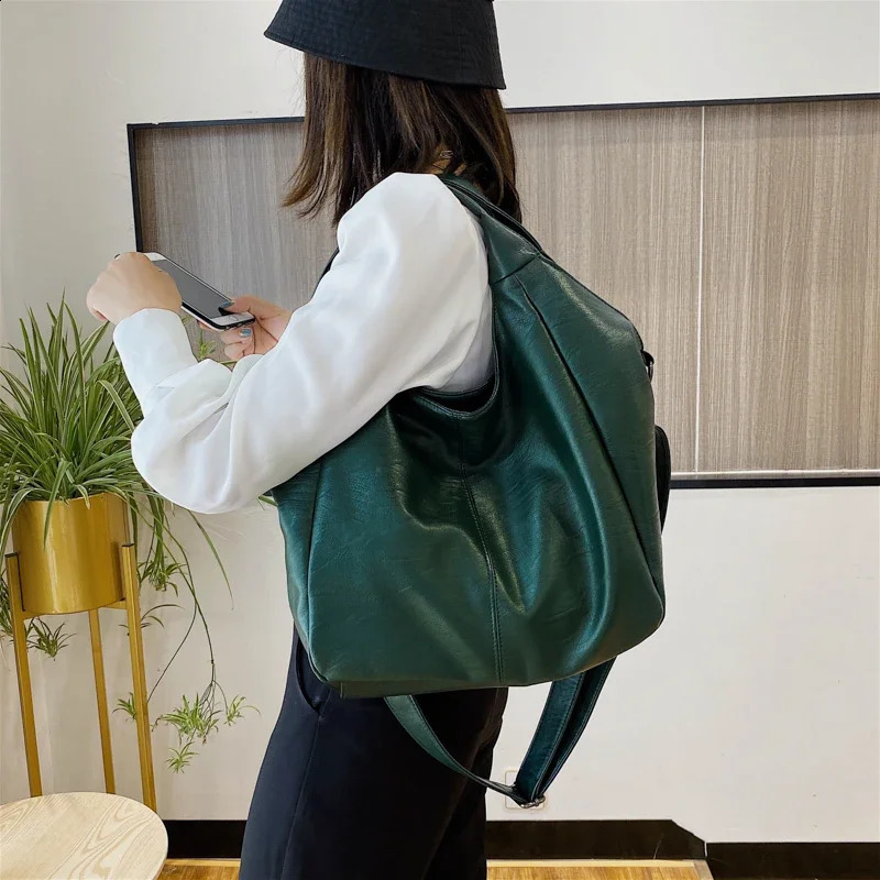 DHXJ Green Unique Shoulder Womens Big Shopper Tote Bags Large Capacity Hobos Bag Lady Soft Leather Messenger Handbag Sac 240820