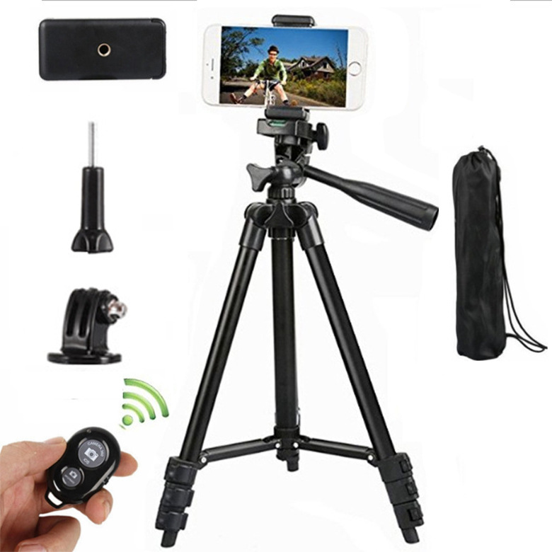 Live stand Aluminum tripod with mobile phone clip digital SLR camera telescopic stand
