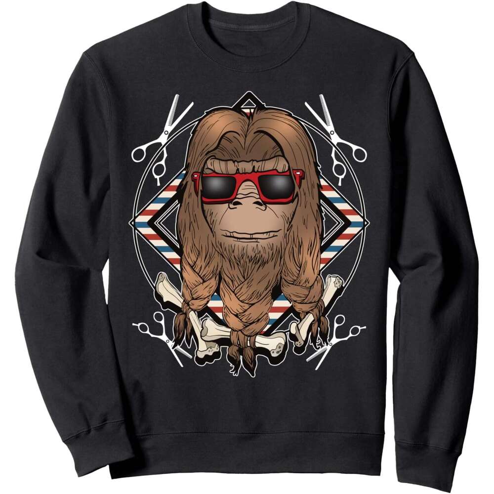 Long Sleeve Shirts for Men sweatshirt Bigfoot Hair Tied With Bones Funny Hairdresser Gift Sweatshirt T shirt Tee Streetwear Casual tops clothes