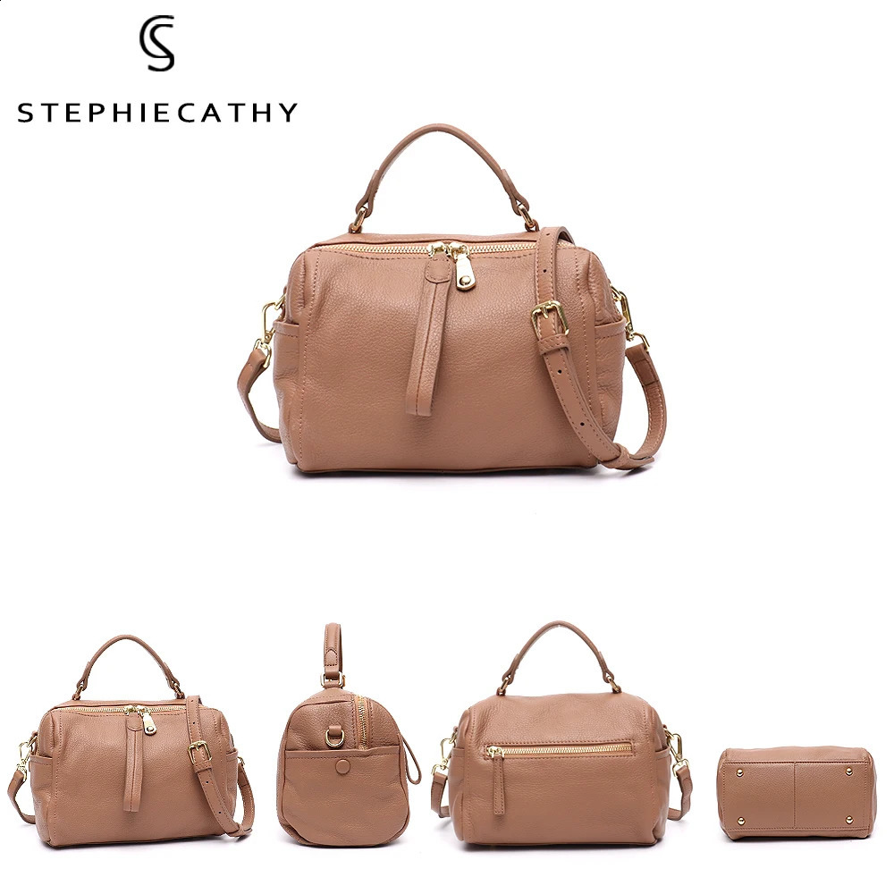 SC 100% genuine leather womens handbag fashionable top handle Boston pillow bag soft shoulder cross body 240820