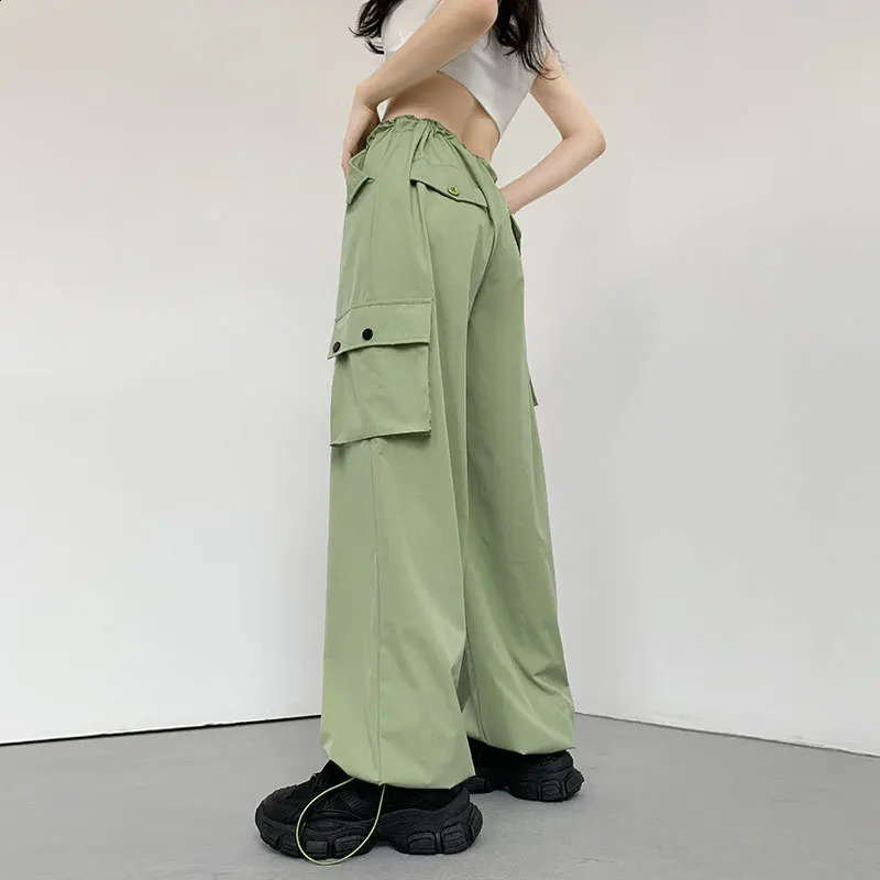 Retro high waisted straight leg womens casual sports pants pink cargo fashionable multi pocket 240821
