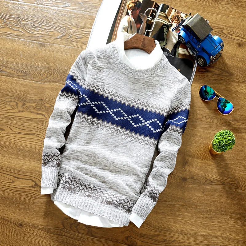 Spring and Autumn Sweater Mens Round Neck Sweater Korean Trend Pullover Sweater Mens Simple and Versatile 240821