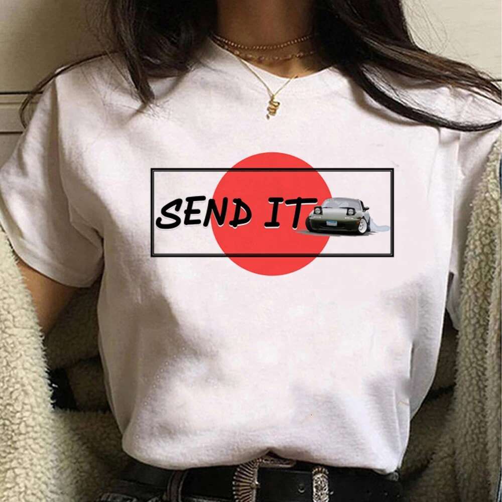 Graphic Miata Print Women T Summer Casual Short Sleeve Shirt Haruku Tops Female T-shirt Cute Cartoon Clothes ops -shirt
