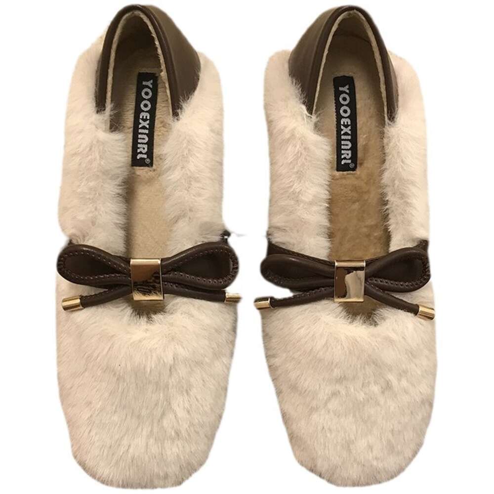 Ddmysports Fairy Wind Lazy Foot Mid Heel Grandma Thick With Fuzzy Fur Shoes Women S Winter Outdoor Wear OUTDOOR