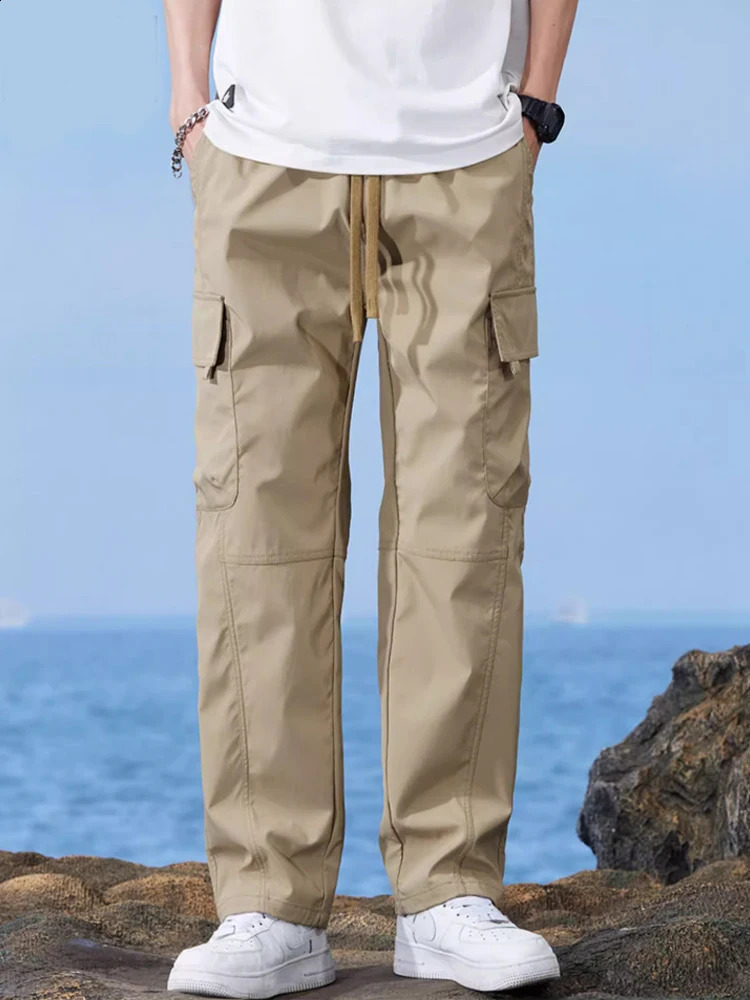 NStyle retro covers mens spring and summer loose multi pocket straight leg daily lazy suspender casual pants 240821