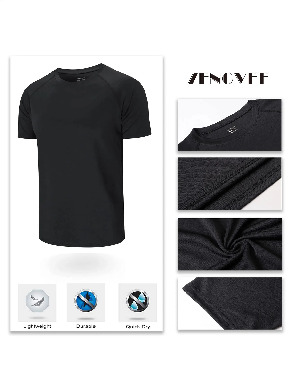 ZengVee 3Pack Mens Running Shirt Sports Top Fitness Crew Neck Breathable Tshirt 240821