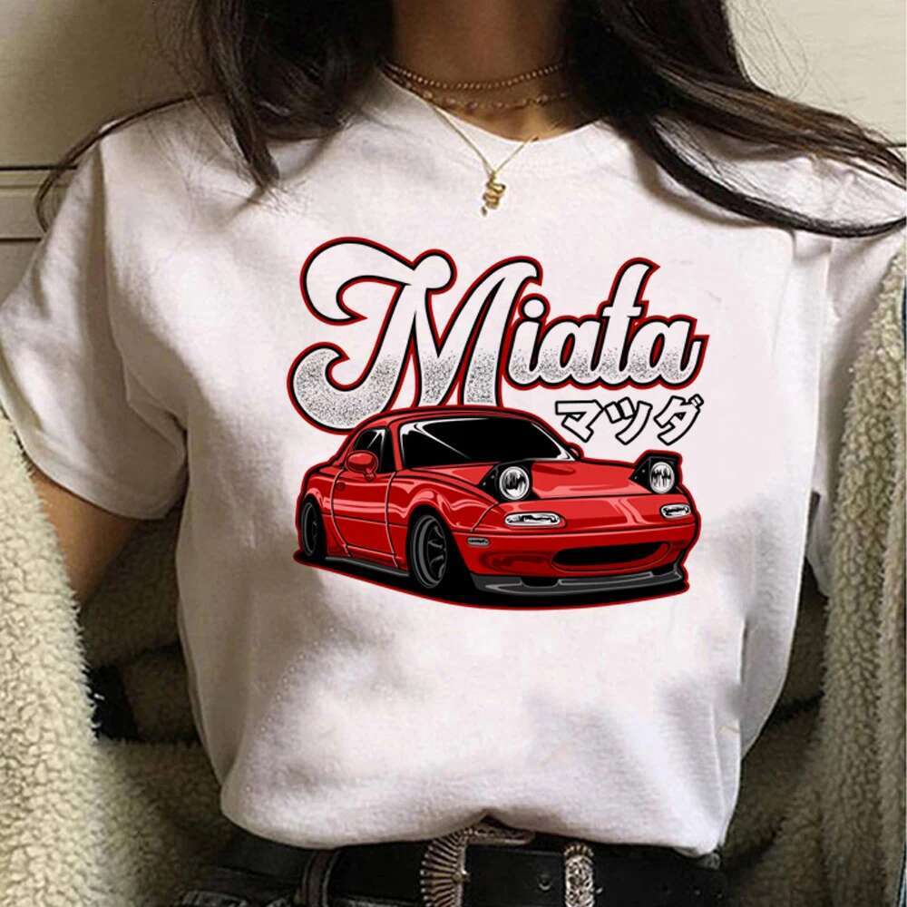 Graphic Miata Print Women T Summer Casual Short Sleeve Shirt Haruku Tops Female T-shirt Cute Cartoon Clothes ops -shirt