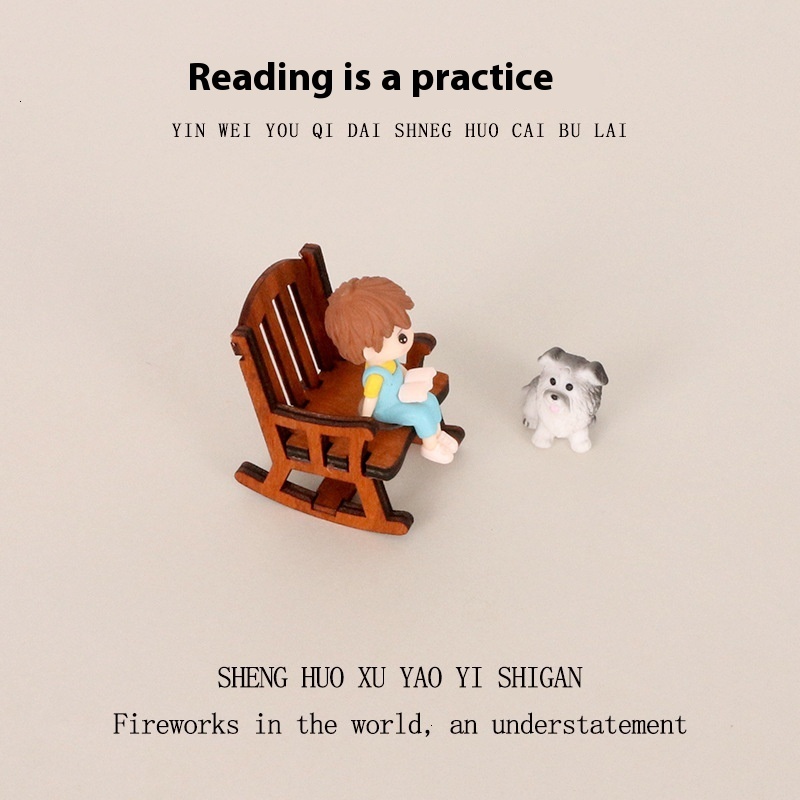 New Creative Resin Crafts Micro Landscape Mini Rocking Chair Character Reading Scene Dollhouse Home Decoration