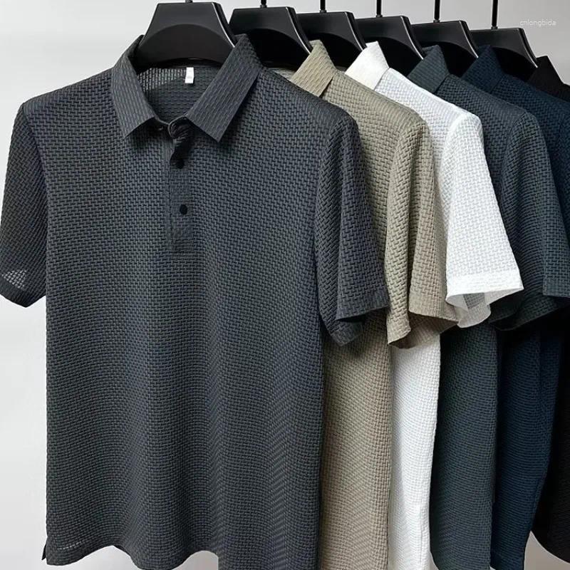 CNLONGBIDA Mens Polos Summer Casual Solid Color Polo Shirt Slim Fit Lapel Short Sleeve Top Versatile Collar For A Slimmer Silhouette