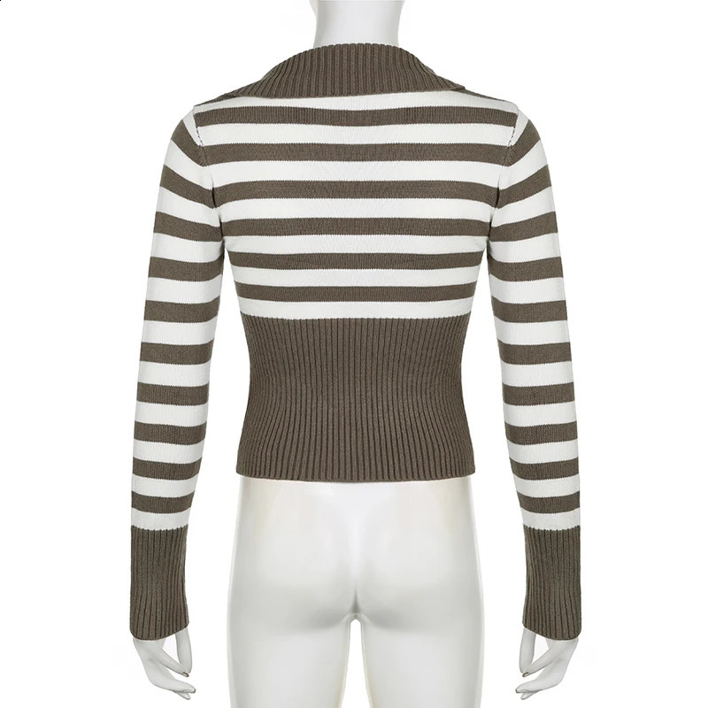 Rapcopter y2k striped knitted sweater asymmetrical full sleeve floral womens retro prefabricated casual skydiving warm winter clothes 240821