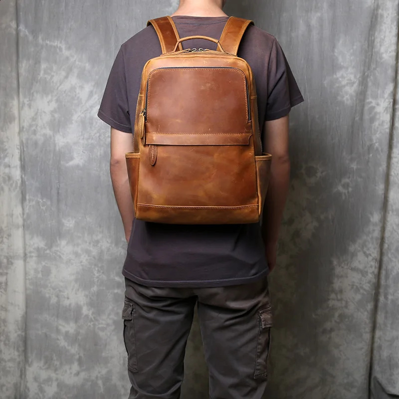 Mens standing leather backpack with retro classic top denim large capacity computer bag JLFGPJ 240820 efbf 4