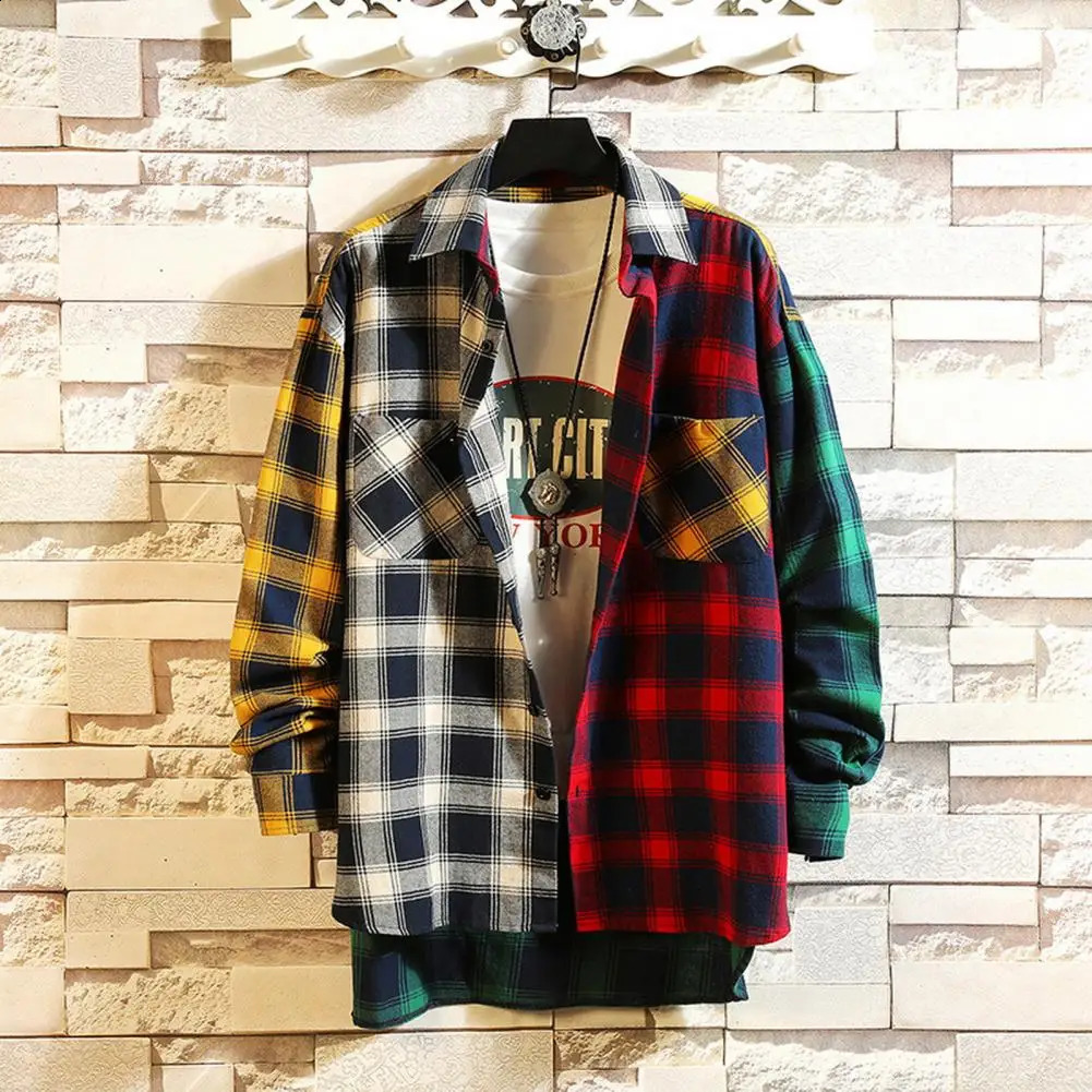 Mens spring shirt color lock plain weave single breasted long sleeved collar button down streetwear open top shirt jacket spring and summer 240821