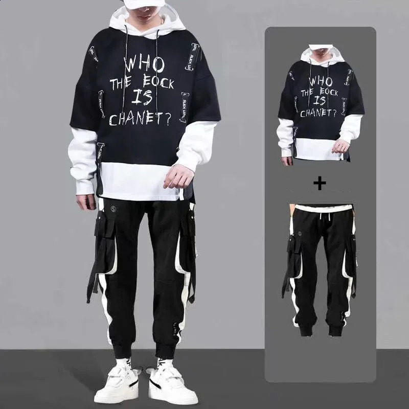 Spring Autumn Fashion Mens Sets Hip Hop Hooded Sweatshirt MenCasual Jogger Elastic Waist Trousers Men Clothing Tracksuit Sets 240821