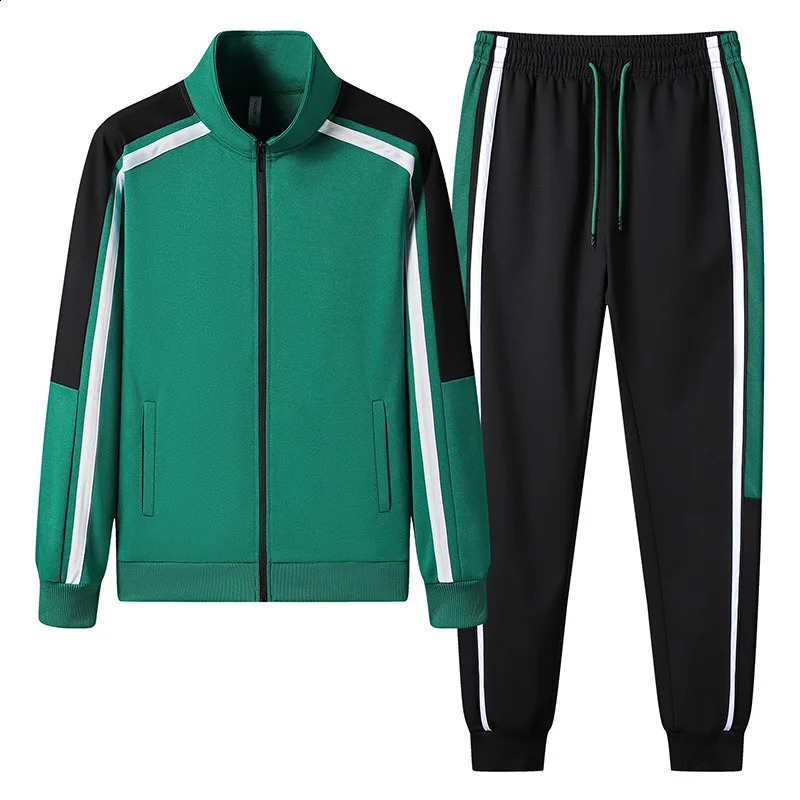 Fashion Korean Version Mens Patchwork Zippered SportswearPants Set Spring Autumn Leisure Jogging Fitness Two-Piece Set 240821