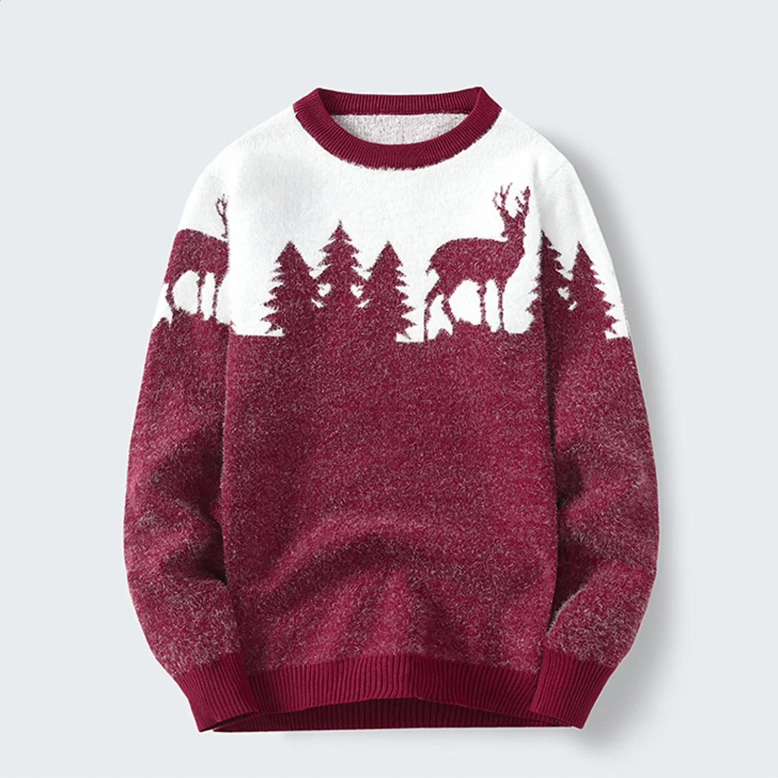 Christmas Casual Sweater Men Knitted Deer Korean Clothes Slim Tops Autumn Winter Long Sleeve Pullover 240821