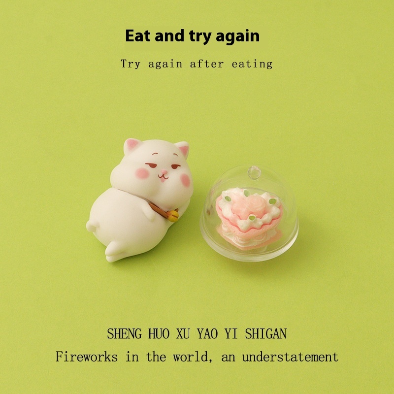 Creative cartoon cute lying cat mini box pink cake micro landscape scene home desktop decoration