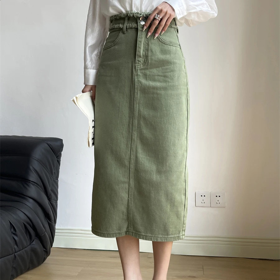 Arrival Womens A-Line Cotton Denim Long Skirt High Waist Good Quality Vintage Skirt Femme Spring Bodycon Skirt 240820