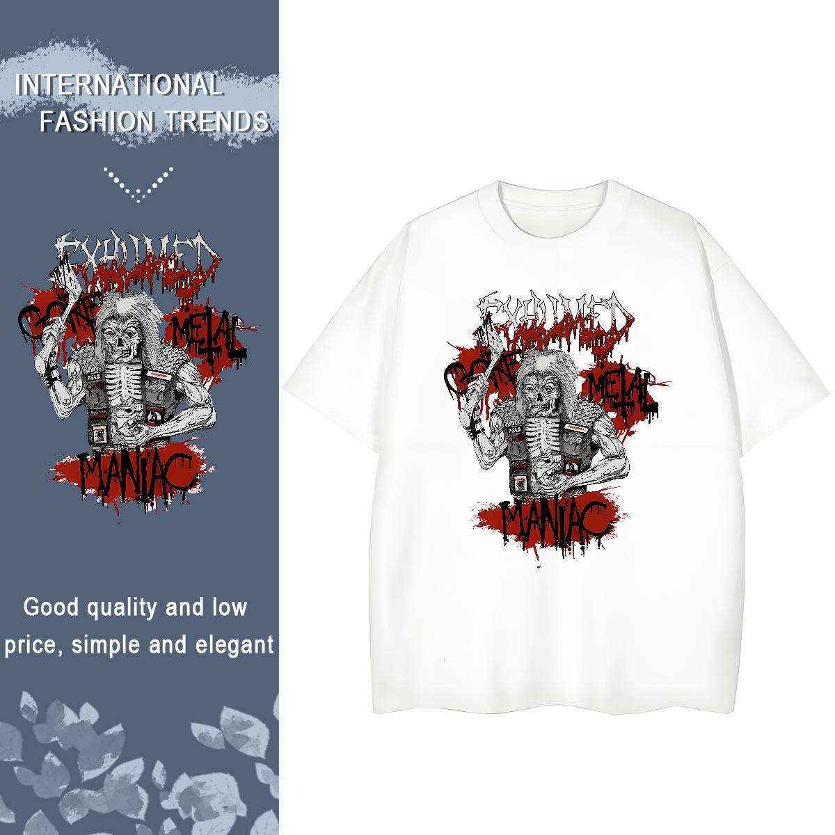 Classic Men Tops Tees 100% Cotton 230g Daily Outfit skull Crew Neck T Shirt For Man Loose Fit Oversized 4XL Tops Shirt
