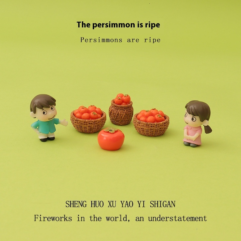 Adorable Cartoon-Style Male and Female Miniature Persimmons - Ideal Addition for Petite Landscaping Projects at Home