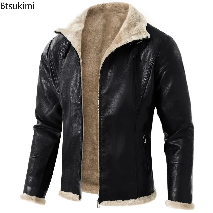 Mens Thick Warm Leather Jacket Solid Autumn Winter Fashion Jacket Coat Oversized Fur Integrated Coat Jacket Men Clothing 240820