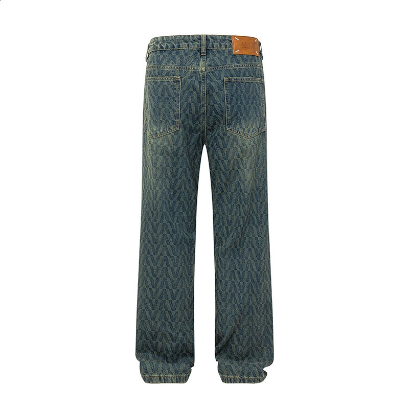 Pattern Printed Wide Leg Casual Jeans For Men Straight Leg Retro Pants Males Bottoms 240821