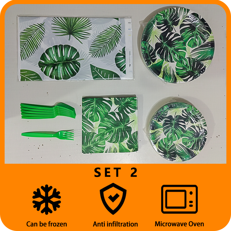 Turtle Back Leaf Birthday Decorative Tableware Set Suitable for Theme Party Birthday Supplies