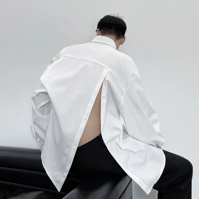 spring Korean style Personalized Back split shirts men casual loose wild simple shirts M-XL 240820