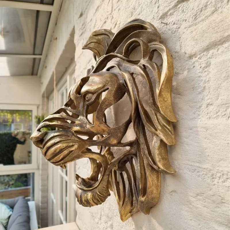 Rare Find-Large Lion Head Wall Mounted Art Sculpture Gold Resin Lion Head Art Wall Decor Art Lion Head Wall Hanging 240821