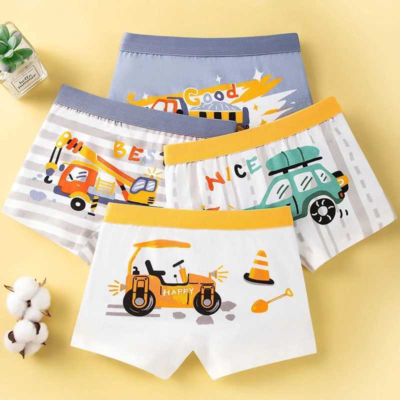 4 Pcs/Lot Children Underwear Cotton Boys Boxers Briefs 3-14 Years Old Kids Underpants Teens Knickers Breathable Boy Boxer Shorts Y240821