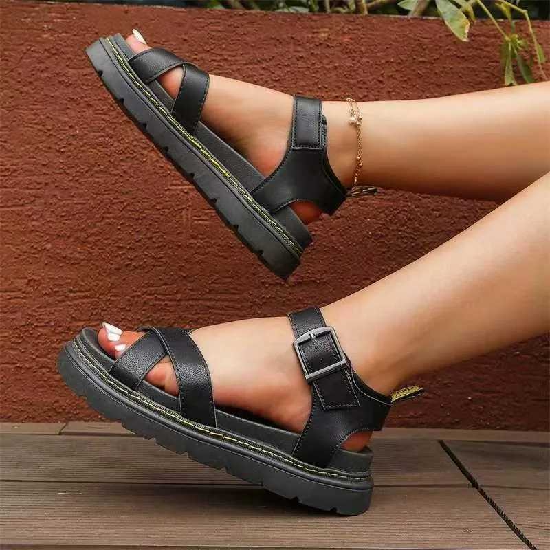 2024womens Summer New Fashion Open Toe Simple Solid Color Womens Shoes Casual Leather Flat Anti-slip Womens Sandals Large Size CL240806