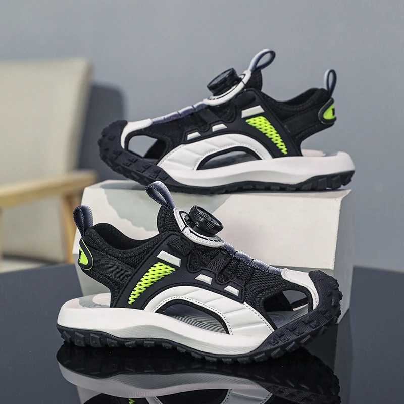 Baotou Girls Photo Frame Shoes 2024 Summer New Childrens Rotating Buckle Primary School Sports Sandals Boys Casual Beach Shoes W240821