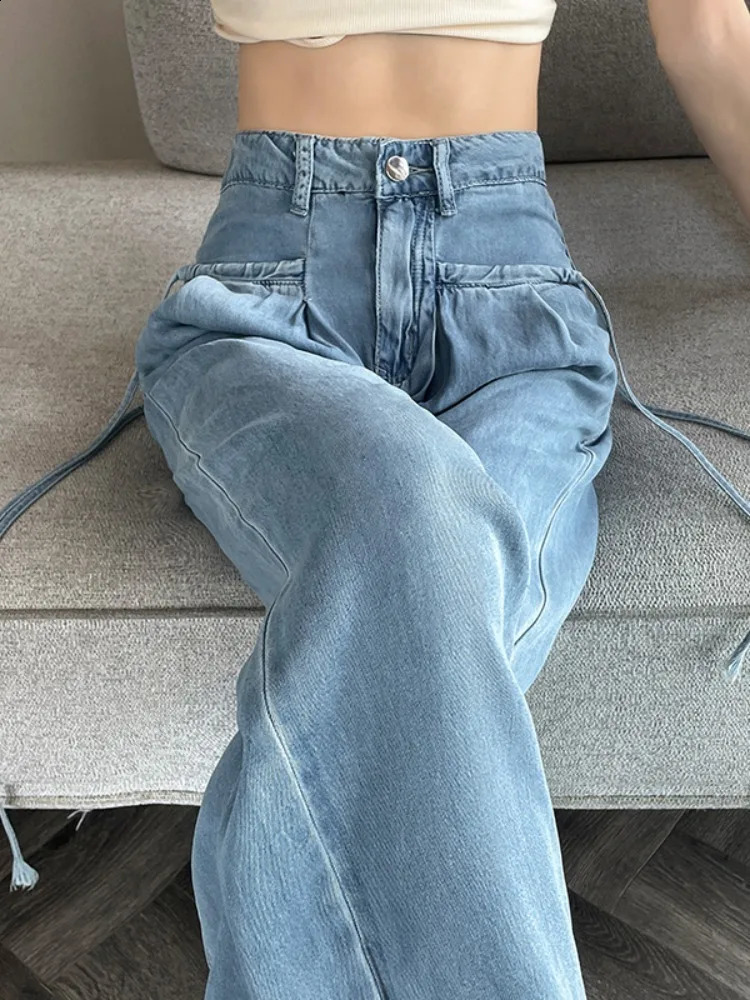 Wide Leg Straight Jeans Women Boyfriend Baggy High Waist Full Length Denim Pants 240821